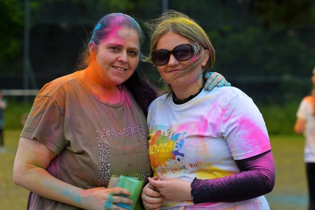 These ladies took part in the Adam B Charity Colour Run at the Templemore Sports Complex on Saturday afternoon last. Photograph: George Sweeney.  DER2227GS – 001