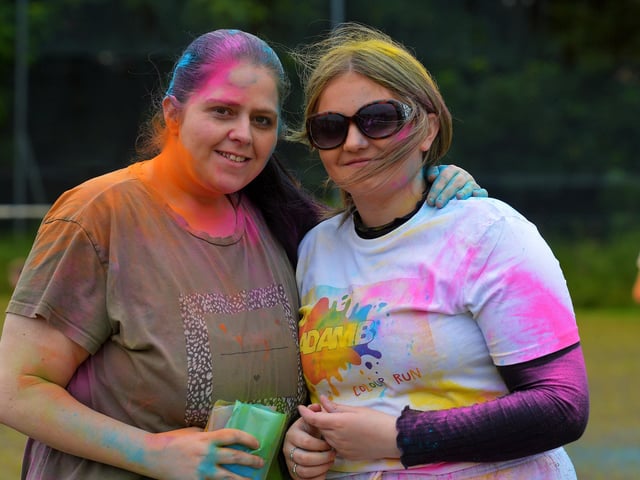 These ladies took part in the Adam B Charity Colour Run at the Templemore Sports Complex on Saturday afternoon last. Photograph: George Sweeney. DER2227GS – 001