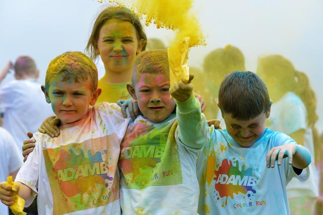 Celebrating taking part in the Adam B Charity Children’s Colour Run at the Templemore Sports Complex on Saturday afternoon last. Photograph: George Sweeney.  DER2227GS – 003
