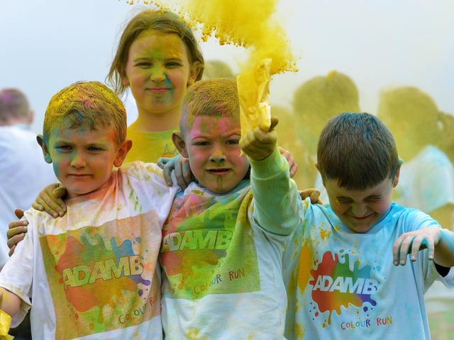 Celebrating taking part in the Adam B Charity Children’s Colour Run at the Templemore Sports Complex on Saturday afternoon last. Photograph: George Sweeney. DER2227GS – 003