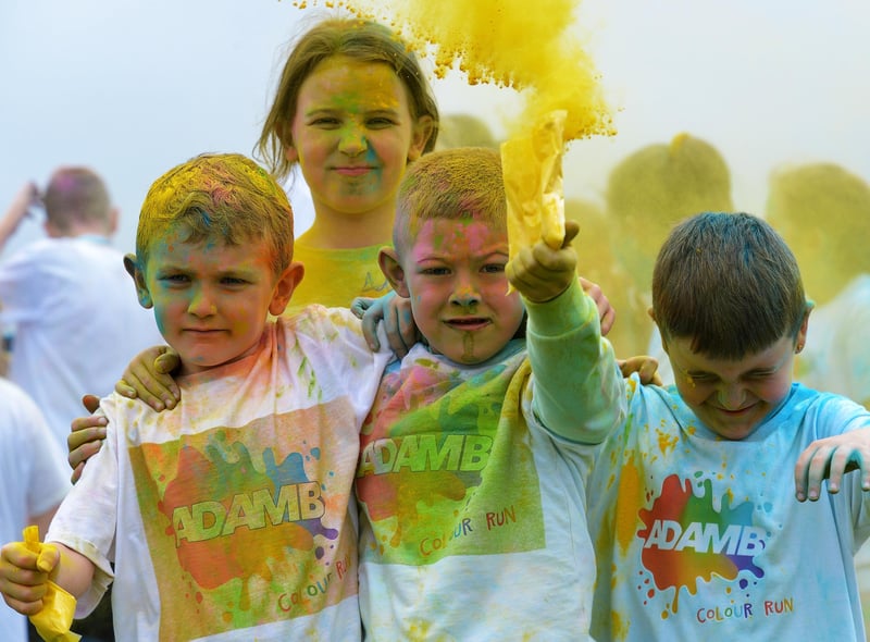 Celebrating taking part in the Adam B Charity Children’s Colour Run at the Templemore Sports Complex on Saturday afternoon last. Photograph: George Sweeney.  DER2227GS – 003