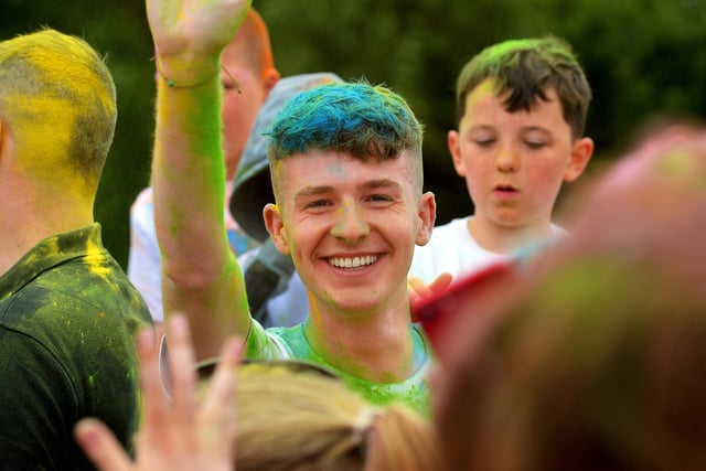 Adam B pictured at his Charity Colour Run at the Templemore Sports Complex on Saturday afternoon last. Photograph: George Sweeney.  DER2227GS – 004