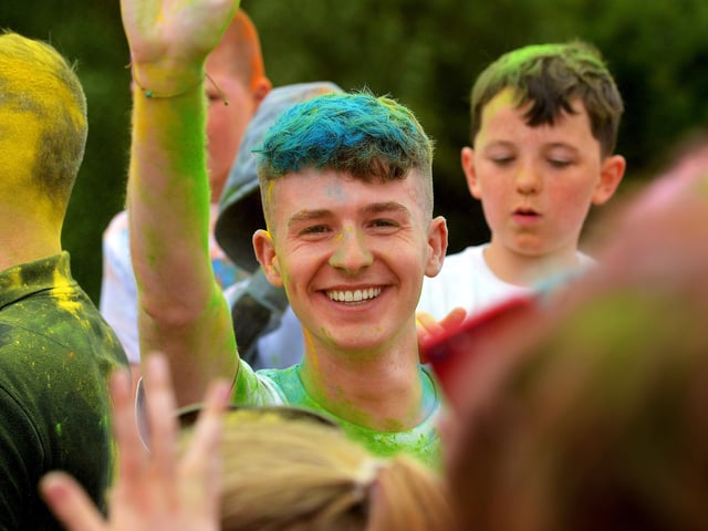 Adam B pictured at his Charity Colour Run at the Templemore Sports Complex on Saturday afternoon last. Photograph: George Sweeney.  DER2227GS – 004