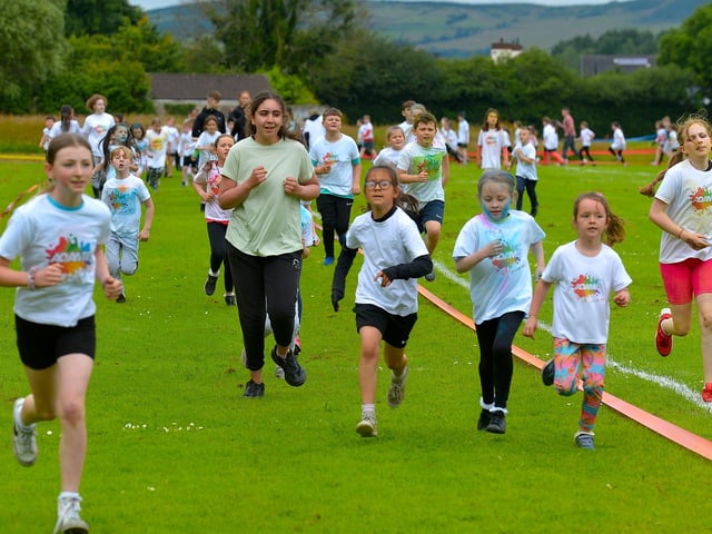 The Adam B Charity Children’s Colour Run underway at the Templemore Sports Complex on Saturday afternoon last. Photograph: George Sweeney. DER2227GS – 014