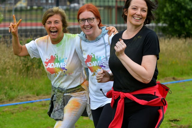 These ladies enjoyed the Adam B Charity Colour Run at the Templemore Sports Complex on Saturday afternoon last. Photograph: George Sweeney.  DER2227GS – 025