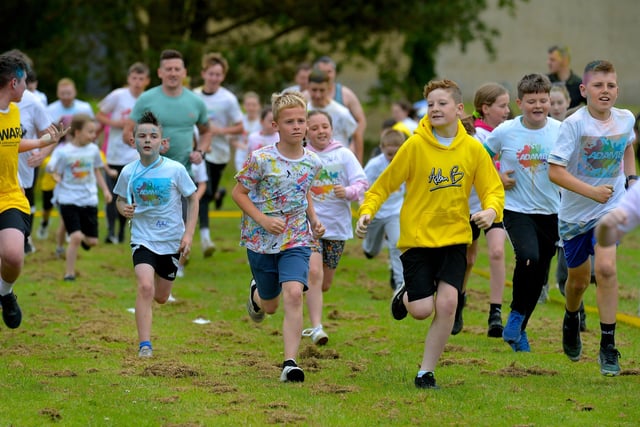 Participants pictured during the Adam B Charity Colour Run underway at the Templemore Sports Complex on Saturday afternoon last. Photograph: George Sweeney.  DER2227GS – 017