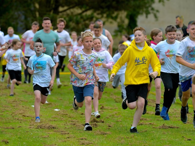 Participants pictured during the Adam B Charity Colour Run underway at the Templemore Sports Complex on Saturday afternoon last. Photograph: George Sweeney. DER2227GS – 017
