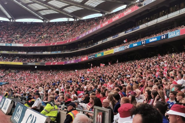 A cross section of the support in the stands at Croke Park for Derry's All Ireland semi-final.
