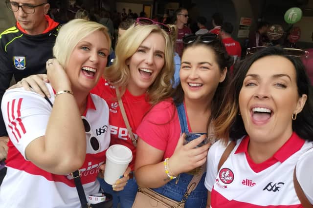 DERRY GIRLS . . . These fans didn't let the defeat to Galway spoil their day in Croke Park.