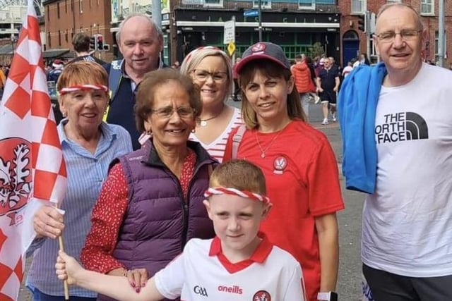 Dolly Carr, Carol and Paul O'Donnell, Grainne and Raymond Morrison, Aisling and Luca Hawkins outside Croke Park.