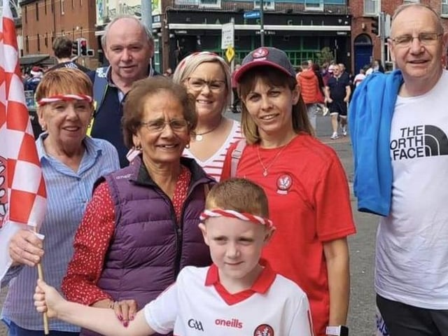 Dolly Carr, Carol and Paul O'Donnell, Grainne and Raymond Morrison, Aisling and Luca Hawkins outside Croke Park.