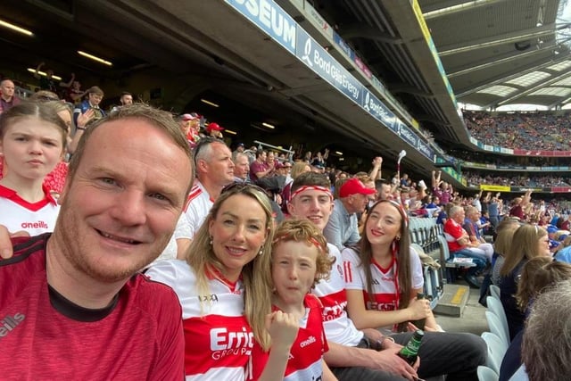 Fiachra McGuinness and his family pictured at Croke Park during Saturday's semi-final between Derry and Galway.