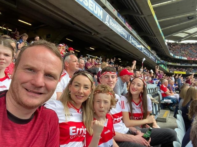 Fiachra McGuinness and his family pictured at Croke Park during Saturday's semi-final between Derry and Galway.
