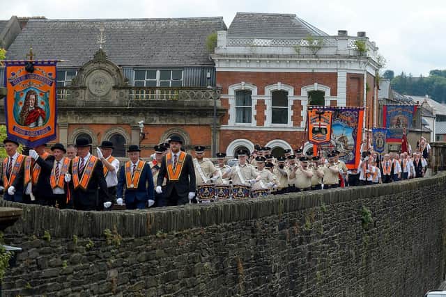 The No 1912 Britannia LOL parade along Derry Walls during the Twelfth of July celebrations last year. Photo: George Sweeney.