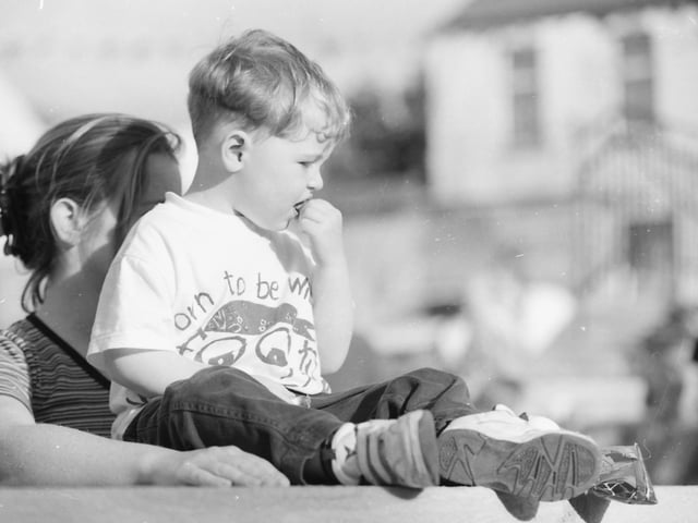 Enjoying the Carn festival parade in July 1997.