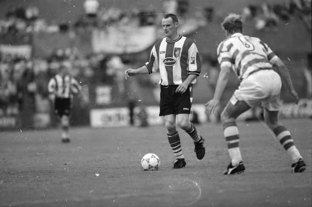 Paul Hegarty in action during Derry City’s 3-2 defeat of Glasgow Celtic in Dublin in July 1997.