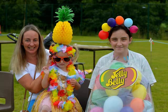 Rosie McLaughlin, pictured with her mum Cathy, and Katie Bonnar took part in the Fancy Dress competition at the Muff Family Funday held on Sunday afternoon last. Photograph: George Sweeney.  DER2228GS – 015