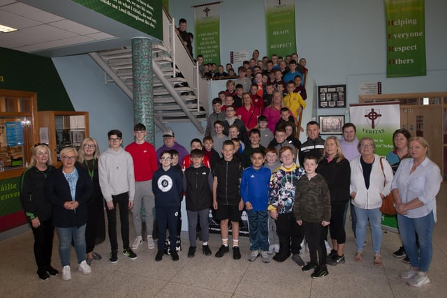 SUMMER SCHEME. . . . . .Group pictured at the start of the St. Josephâ€TMs Boys School Annual Summer Scheme on Monday last. Included are participants, teaching staff and volunteers. (Photos: JIm McCafferty Photography)