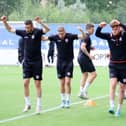 Derry City players in training in Riga on Wednesday afternoon. Photograph by Kevin Moore.