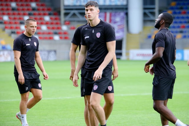 Derry City players Jack Malone, Eoin Toal and James Akintunde, during tonight's training session at the Skonto Stadium. Picture by Kevin Moore/MCI