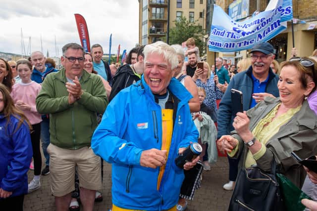Derry man Gerard Doherty who received a rapturous welcome from family and friends when he arrived home on the Clipper Round The World Yacht Ha Long Bay, Vietnam
at the Foyle Marina in Derry-Londonderry after completing the transatlantic leg between New York and his home city. Picture Martin McKeown. 13.07.22