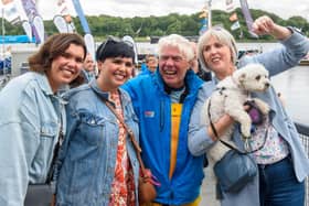 Derry man Gerard Doherty, with his daughters Kate and Jane and his wife Sharon as he received a rapturous welcome from family and friends when he arrived home on the Clipper Round The World Yacht  Ha Long Bay, Vietnam at the Foyle Marina in Derry-Londonderry after completing the transatlantic leg between New York and his home city. Picture Martin McKeown. 13.07.22