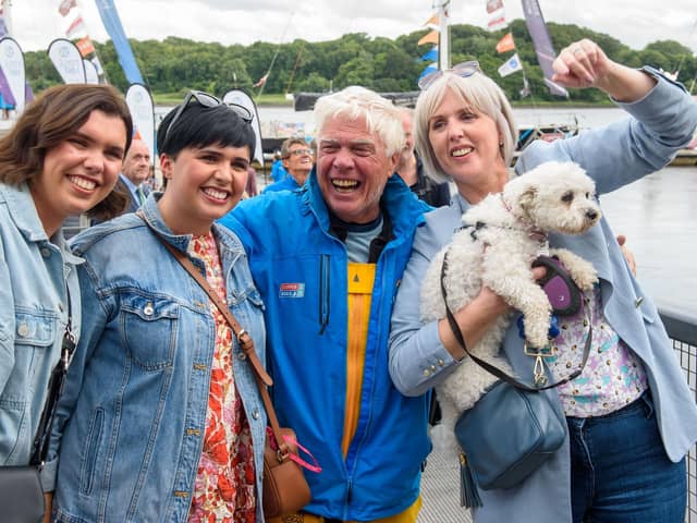 Derry man Gerard Doherty, with his daughters Kate and Jane and his wife Sharon as he received a rapturous welcome from family and friends when he arrived home on the Clipper Round The World Yacht  Ha Long Bay, Vietnam at the Foyle Marina in Derry-Londonderry after completing the transatlantic leg between New York and his home city. Picture Martin McKeown. 13.07.22