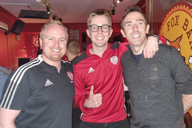 Derry City fans enjoying the craic in a local bar in Riga. Photo by Kevin Moore.