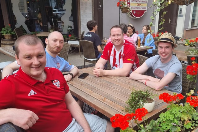 Derry City fans getting familiar with their surroundings as they land in the Latvian capital. Photographs by Kevin Moore.
