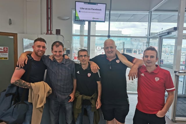 These Derry City fans were made to wait to reach Riga as their flight was delayed in Dublin but they didn't let the travel disruption ruin their trip.
