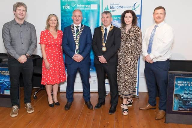 Launching ‘Wrath of the Atlantic – Wrecks of the Armada’ VR Experience (Spanish Armada era). TIDE Partners at the launch of the TIDE Project in Greencastle on Wednesday; Mr Ronan McConnell, Derry City & Strabane CoCo Partner, Margaret Storey TIDE Project Officer, Donegal CoCo,

Cathaoirleach Donegal MD, Cllr Liam Blaney, Cathaoirleach of Letterkenny/Milford MD, Cllr Donal Mandy Kelly

Ms Anne Marie McLaughlin, Project Manager & Lead Partner, Ernact & Mr Conor Lafferty, TIDE Clerical Officer, Donegal CoCo