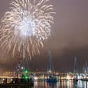 The spectacular fireworks display on the River Foyle  lights up the sky over the Clipper Round the World Yacht Race during the Voyages Showcase Finale during the Foyle Maritime Festival. Picture Martin McKeown.ClipperRound The WorldRace. 20.07.18