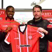 Derry City new signing Sadou Diallo alongside boss Ruaidhrí Higgins, at the Ryan McBride Brandywell Stadium, on Friday. Picture by Kevin Morrison/Event Images & Video