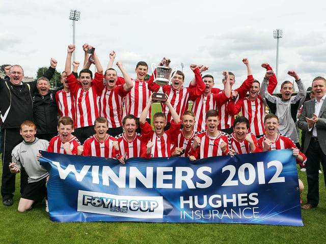 ©/Lorcan Doherty Photography - July 20th 2012.
Hughes Insurance Foyle Cup U-16 Cup Final. Derry & District Youth FA v Inishowen Youth League. Brian McDowell, Head of Sales and Marketing at Hughes Insurance, with the victorious Derry and District Youth League team. Brian McDowell of Hughes Insurance stated: "The Hughes Insurance Foyle Cup is a tournament Derry can be proud of. Hughes Insurance is incredibly proud to be associated with a prestigious tournament that is clearly the premier youth competition in Europe. Everyone involved with the Foyle Cup - from the organisers to the participating teams should take credit for what has been a truly world class football tournament."
Photo Credit Lorcan Doherty Photography