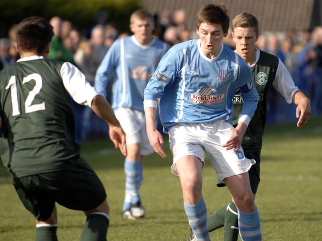 Ballymena United's Eoin Gillan pictured on the ball during their match against Hibernian on Friday night. 2407JM05