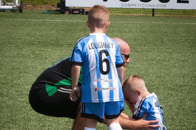 Strabane player receive treatment during their O'Neills Foyle Cup U8 encounter against Buncrana. Picture by Jim McCafferty