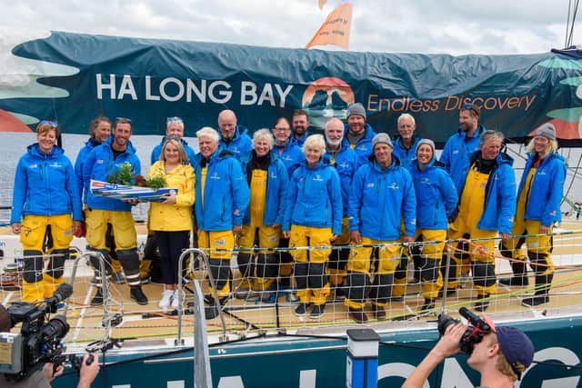 The crew from the Clipper Round the World Yacht Race representing Ha Long Bay Viet Nam arrives in Derry.