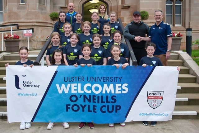 Gleneely Colts players and coaching staff pictured before the O'Neills Foyle Cup Parade got underway at Magee Campus of Ulster University. Picture by Jim McCafferty
