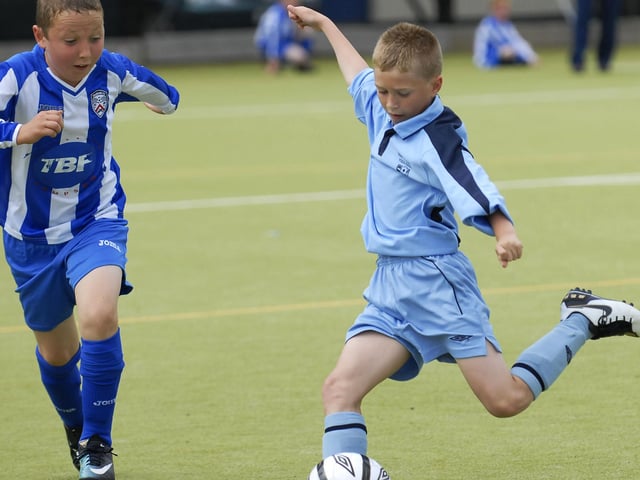 Derry & District Youth League under-10's striker Shay McCaul fires in a shot on goal during their match against Coleraine Colts in the Foyle Cup. LS30-199KM10