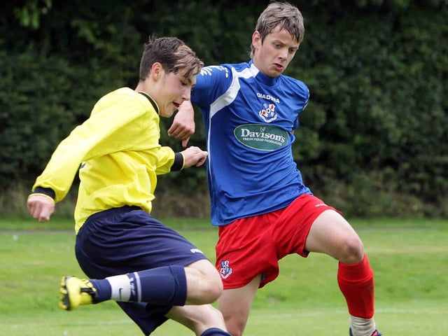 ©Presseye.com- 23th July 2010. Press Eye Ltd- Northern Ireland. Foyle Cup U-16. Institute FC V Loughgall Youth. Institute's Dan England and Loughgall's Scott Farquar.
Mandatory Credit Photo Lorcan Doherty / Presseye.com