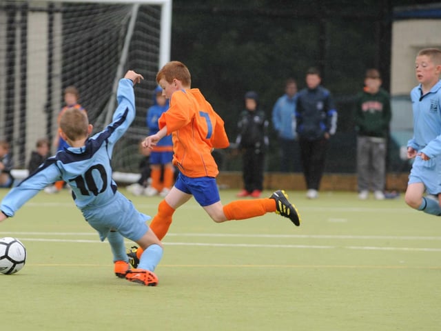 Conor O Donnell of Mulroy Academy Under 10 in action against Derry & District opposition in the Foyle Cup which was hosted in Derry. Conor was the scorer of some important goals for the team, who finished 3rd overall in the competition, (photo Paddy Gallagher)