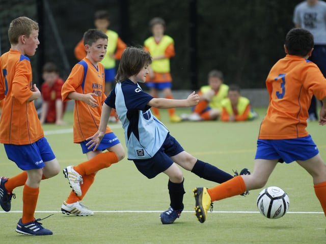 Institute under-10's player Greg Montgomery fires in a shot at goal during their Foyle Cup match against Mulroy Academy. LS30-186KM10