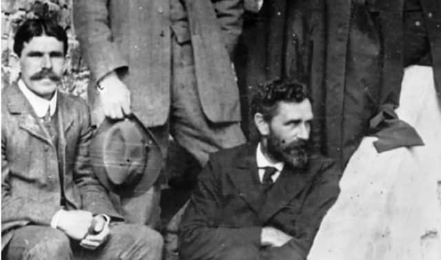 Roger Casement (on right) pictured at Cloghaneely in West Donegal in around 1905. On his left is Seamus O’Searcaigh.