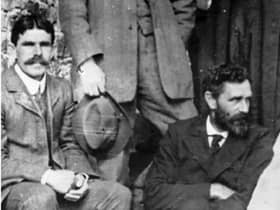 Roger Casement (on right) pictured at Cloghaneely in West Donegal in around 1905. On his left is Seamus O’Searcaigh.