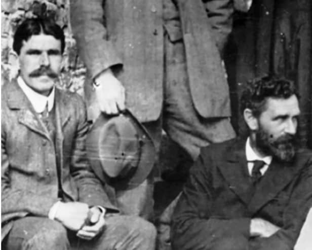 Roger Casement (on right) pictured at Cloghaneely in West Donegal in around 1905. On his left is Seamus O’Searcaigh.