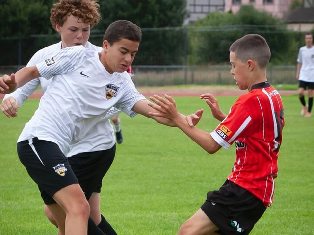 Action from Derry City v. Beach FC, California on Thursday afternoon at Templemore, Derry.