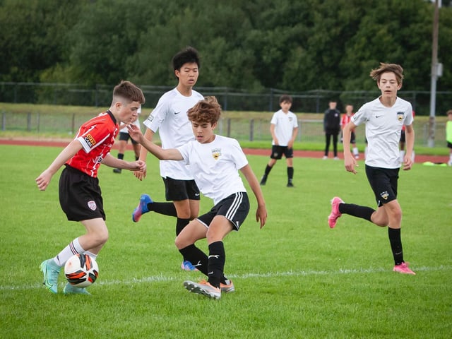 Action from Derry City v. Beach FC, California on Thursday afternoon at Templemore, Derry.
