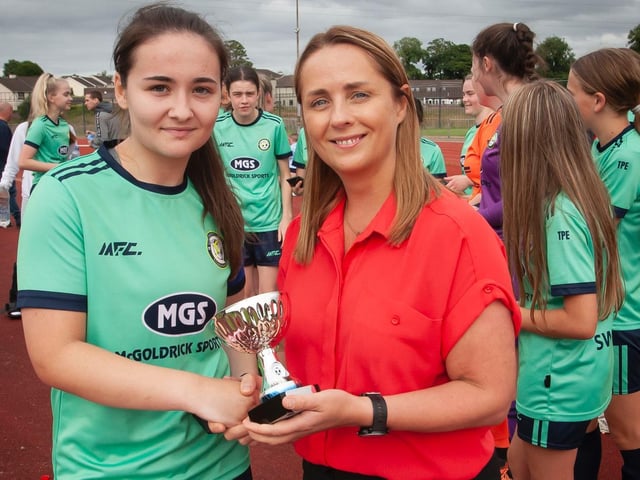 Sion Swifts are presented with the U16 ladies Foyle Cup trophy.