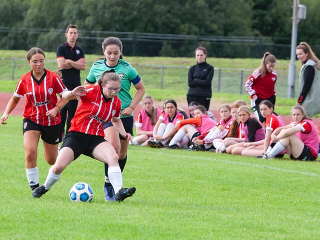 Derry City ladies on the ball during their Final against Sion Swifts yesterday