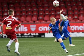 Coleraine under-12's striker Keelan Walker tries an acrobatic overhead kick during Saturday's under-12's final against Maiden City Academy. Picture by Keith Moore